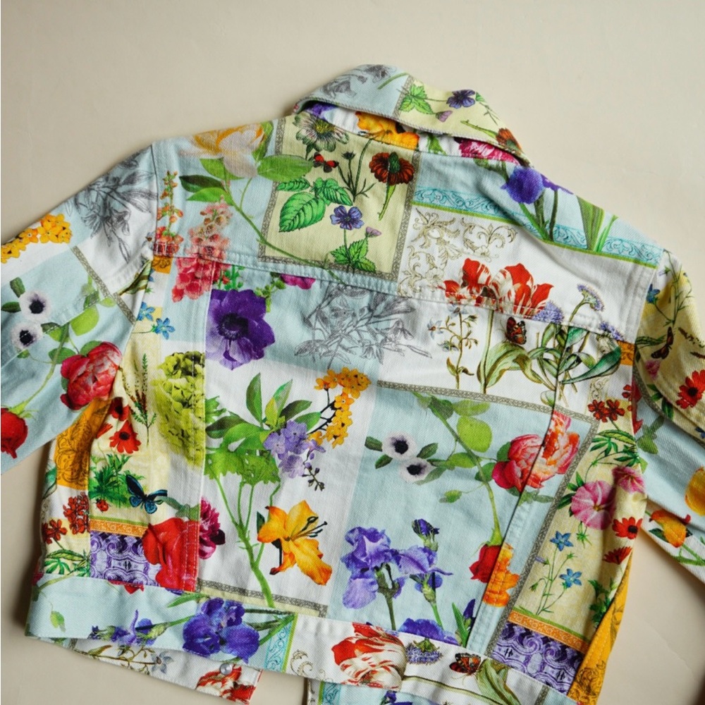 Alice & Olivia Denim "Chloe" Boxy Floral Patchwork Cropped Jacket - Size XS - Picture 9 of 9